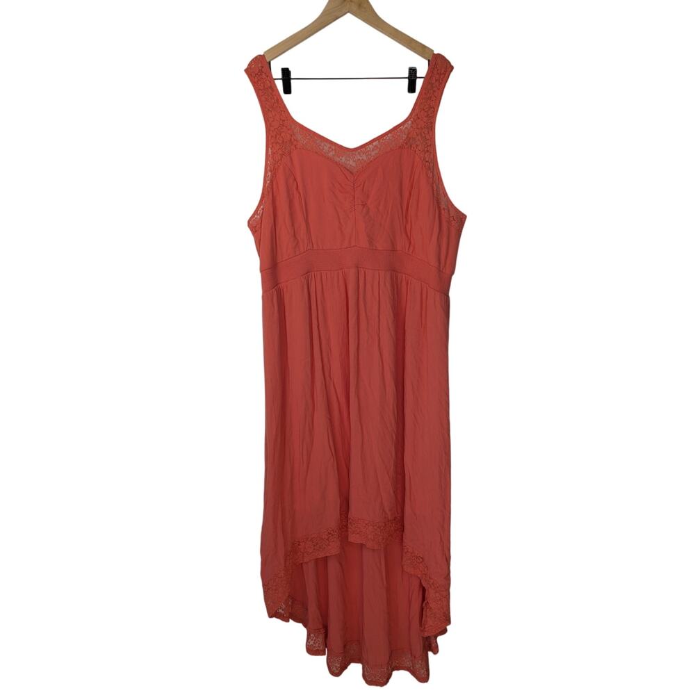 Torrid Coral Lace Trim Sleeveless Hi-Low Dress